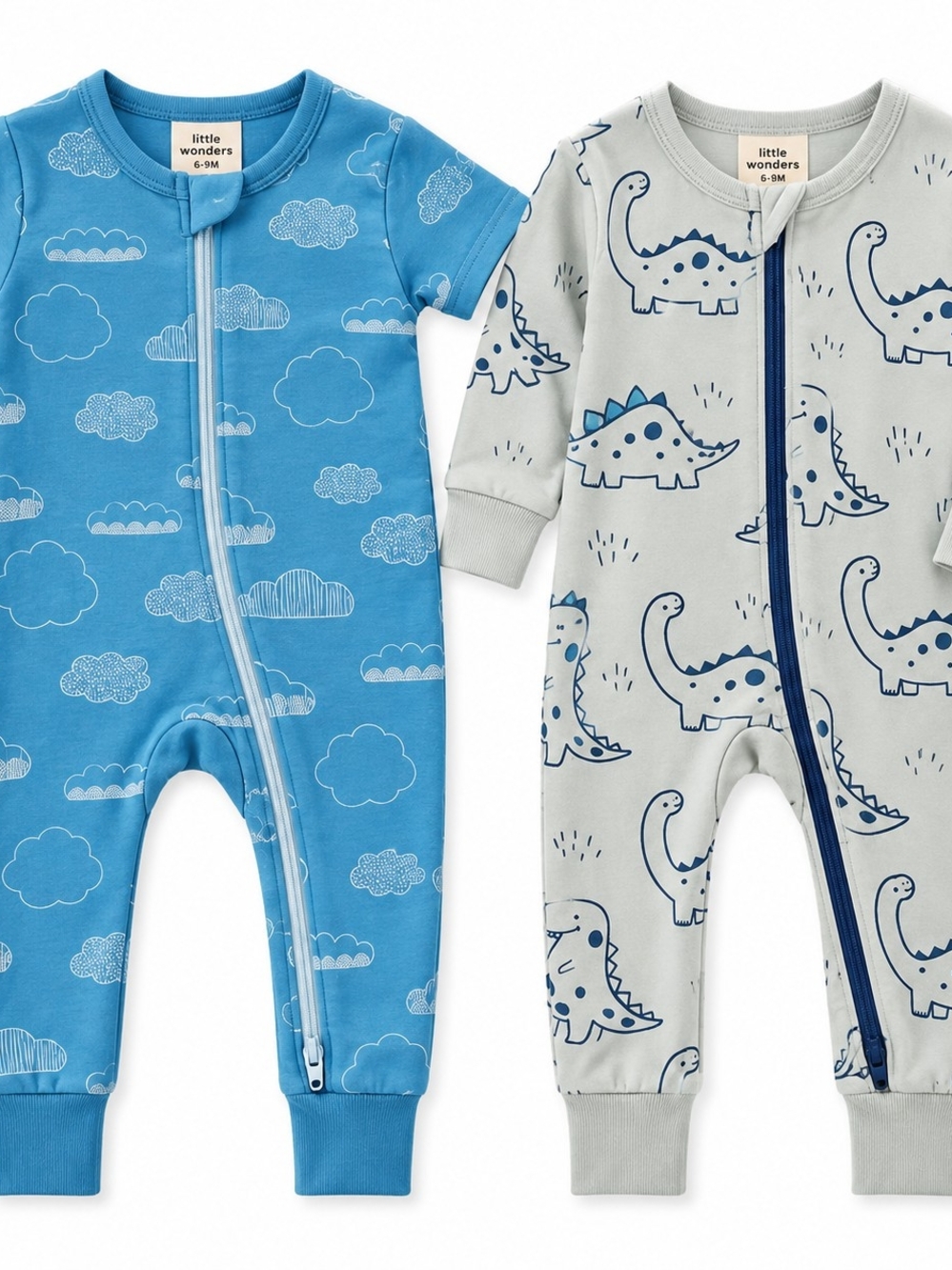 Little Wonders Baby Boy Cloud & Dinosaur Zip Rompers 2-Pack 6–9M